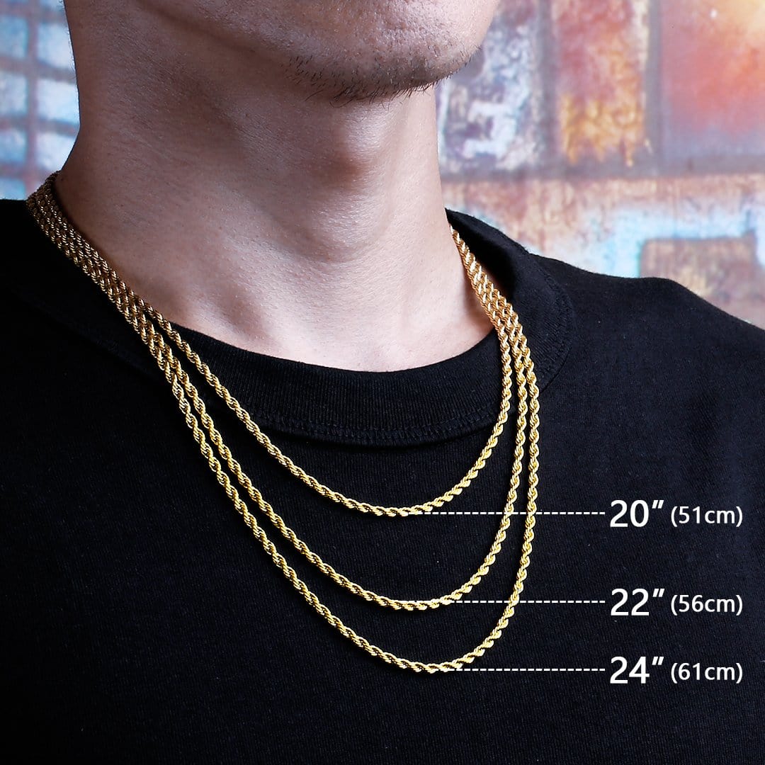 3mm Rope Chain Stainless steel with 18k gold plating