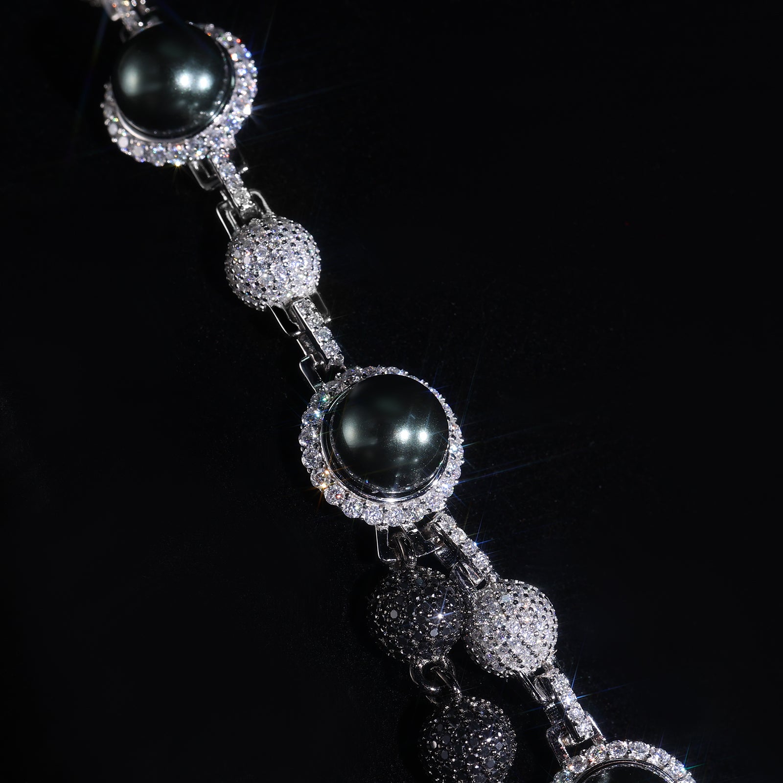 Black Pearls & Iced Out Round Beads Turtle Charm — Luxury Hip Hop Jewelry