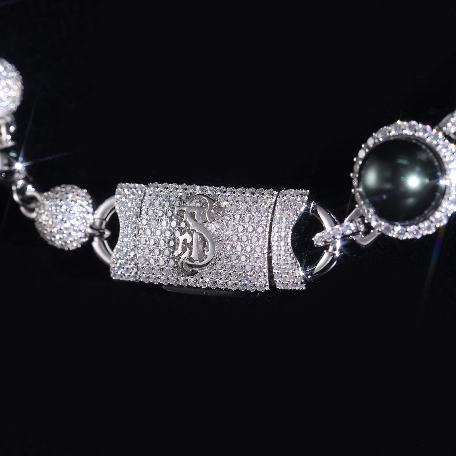 Black Pearls & Iced Out Round Beads Turtle Charm — Luxury Hip Hop Jewelry