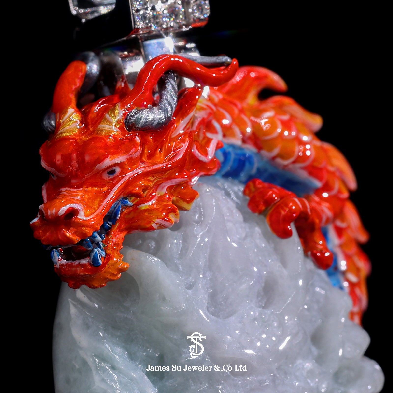 Red Dragon — Natural Jade & Diamond Masterpiece
