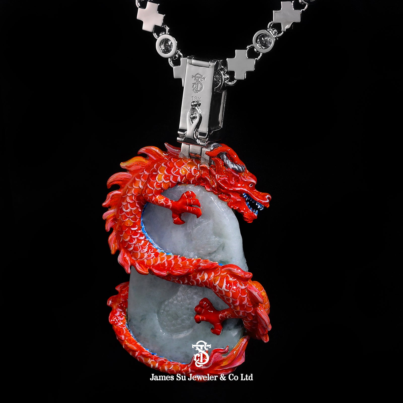 Red Dragon — Natural Jade & Diamond Masterpiece