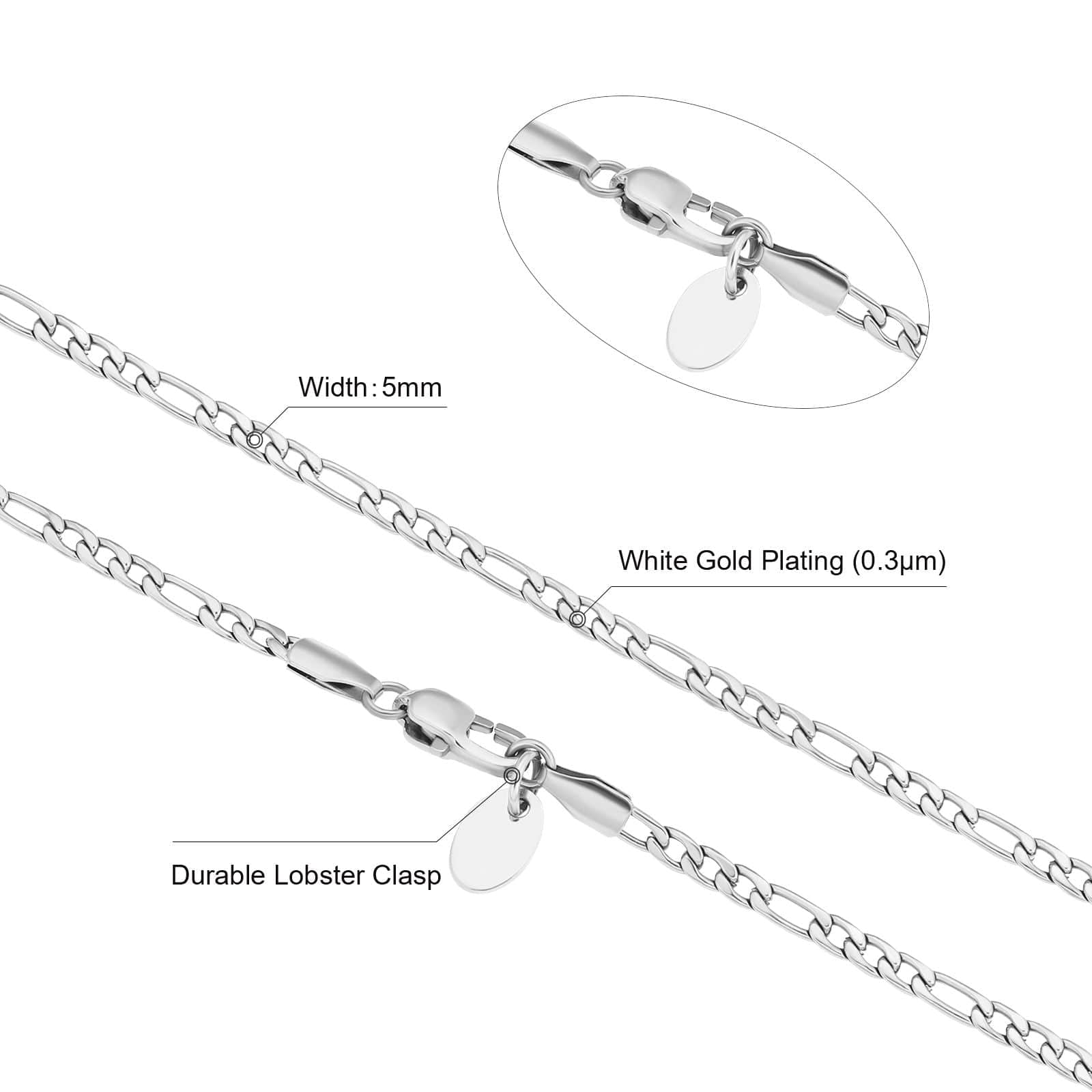 3mm Stainless Steel Figaro Chain