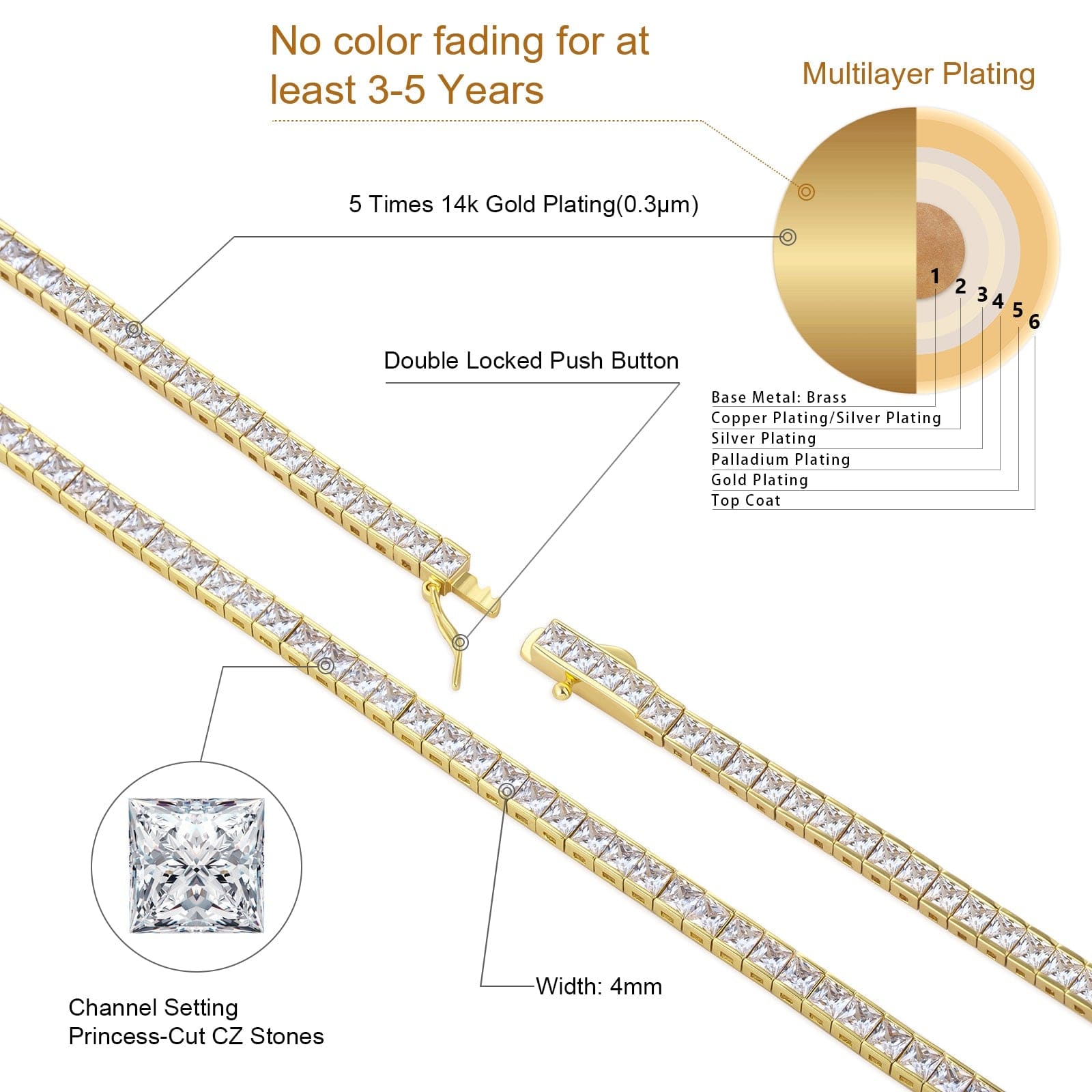 Tennis Bracelet 4mm 14K Gold/White Gold