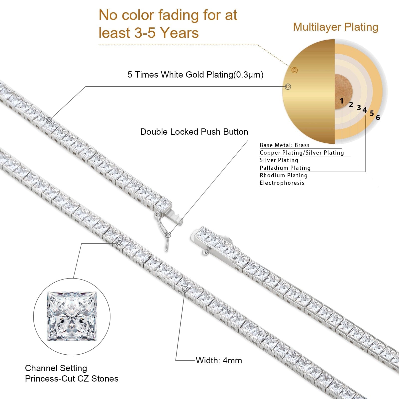 Tennis Bracelet 4mm 14K Gold/White Gold