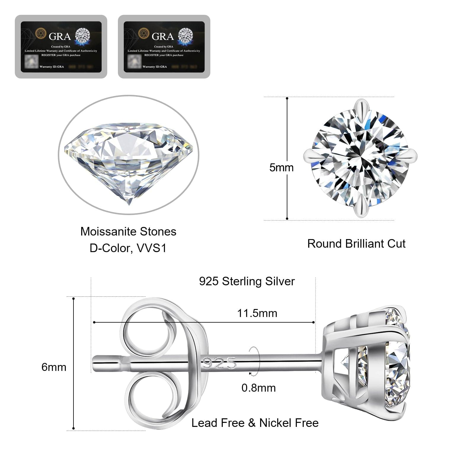 Earrings VVS1 Round 0.5 Carats *2 Excellent