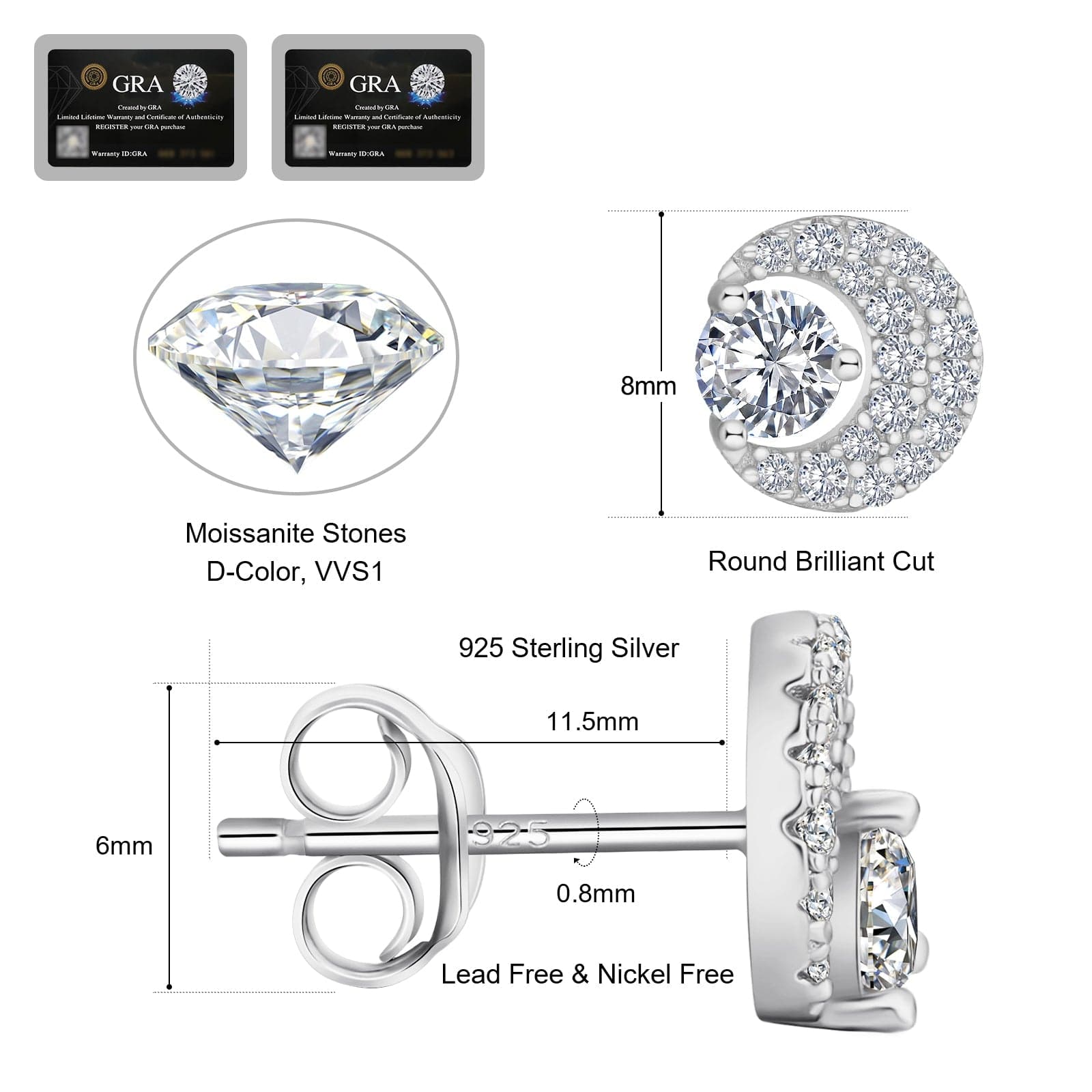 Earrings VVS1 Round Moon 1.0 Carats *2 Excellent 0202