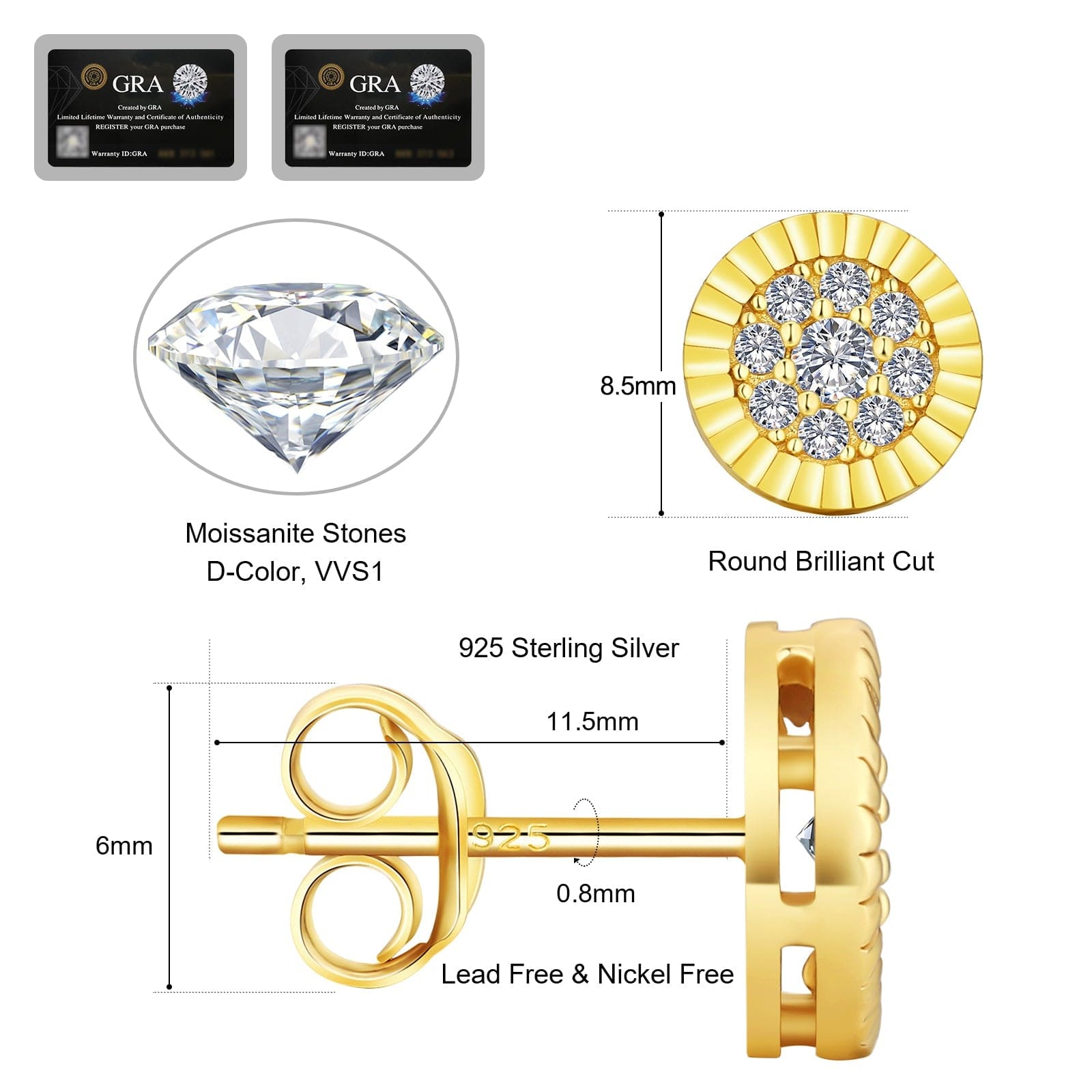 Earrings VVS1 Round 0.5 Carats *2 Excellent