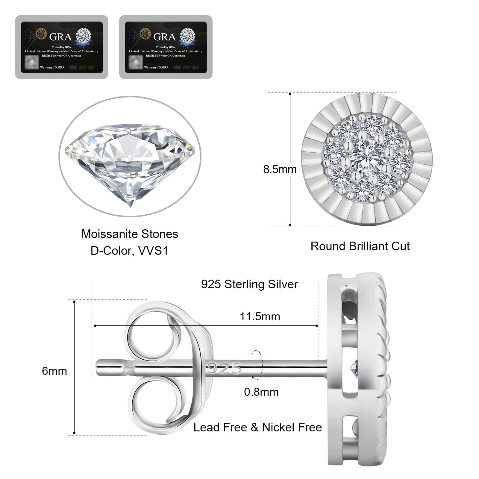 Earrings VVS1 Round 0.5 Carats *2 Excellent