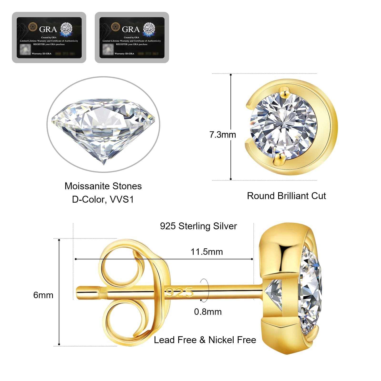 Earrings VVS1 Round 0.5 Carats *2 Excellent