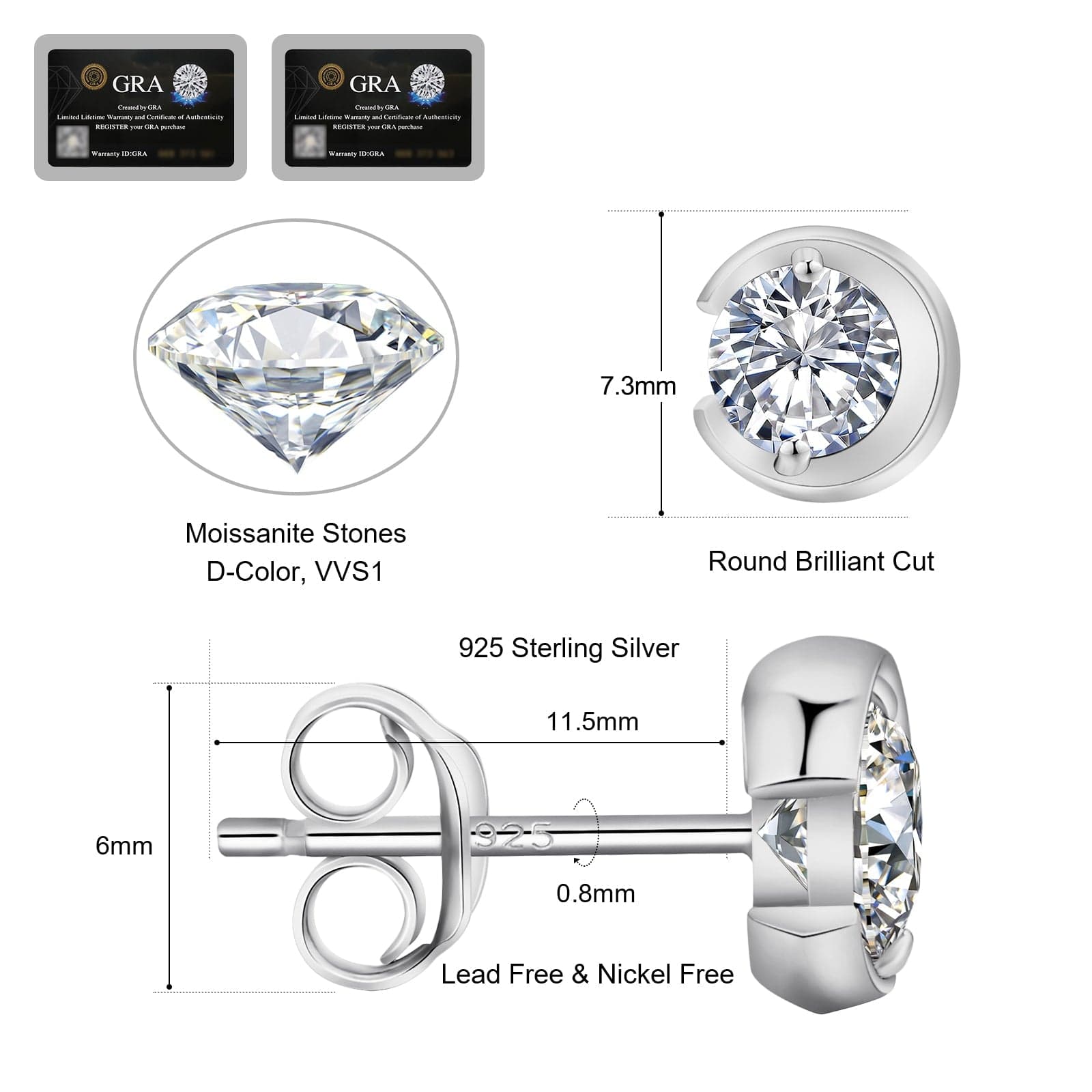 Earrings VVS1 Round 0.5 Carats *2 Excellent