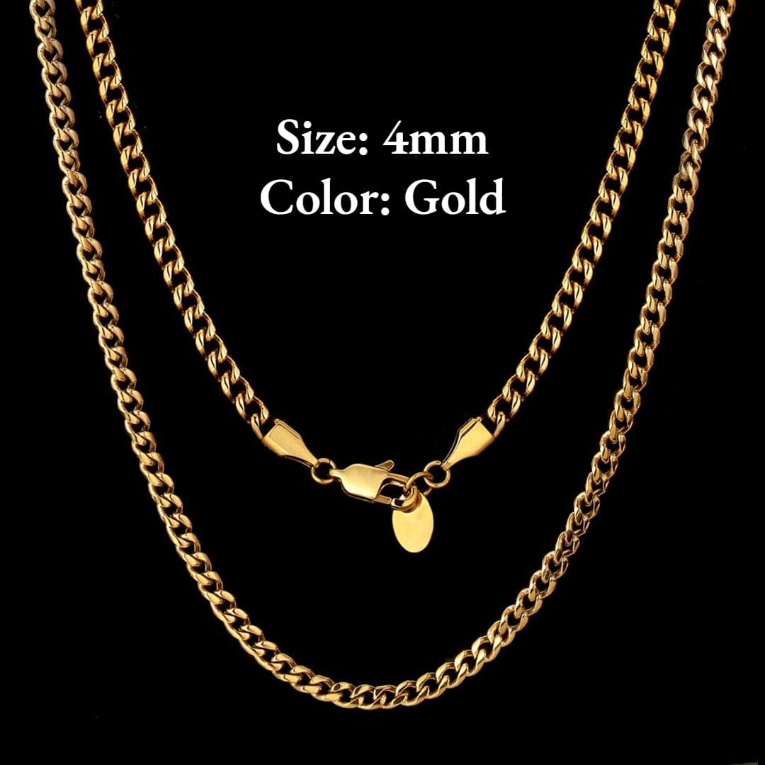 4mm Stainless Steel Miami Cuban Link Chain Plated 18k Gold